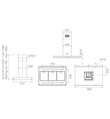 Campana Decorativa Isla  Elica ADÉLE IS @ IXBL/A/90x60